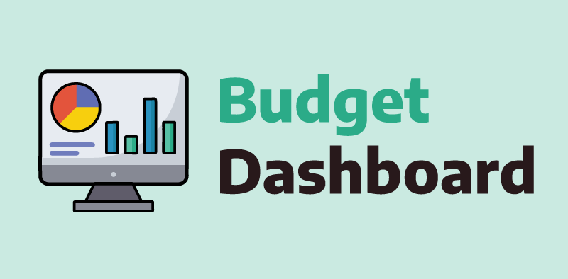 Computer icon with graphs to the left of a title reading "Budget Dashboard"