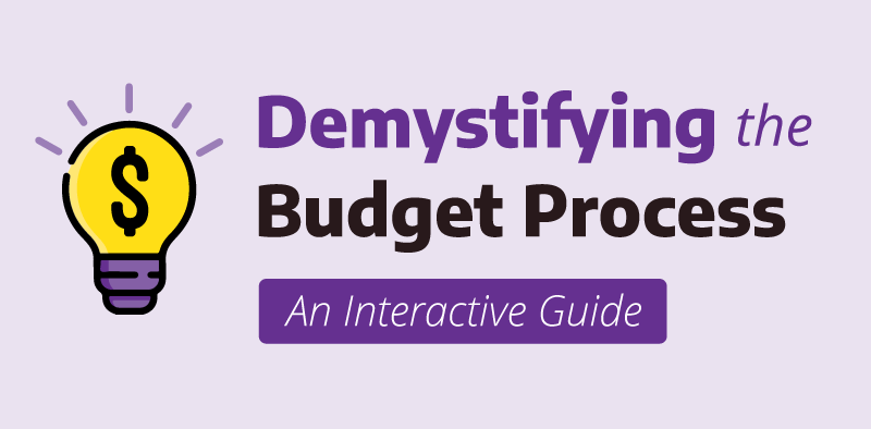 light bulb icon next to the left of a title reading "Demystifying the Budget Process, An Interactive Guide"
