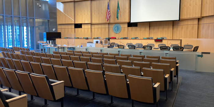 Empty Council Chambers at Seattle City Hall