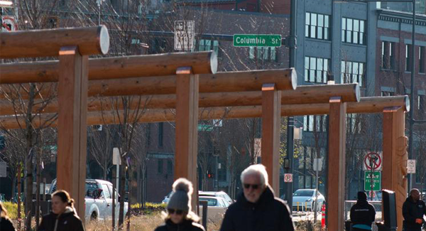 Wooden posts and beams along the Seattle Waterfront