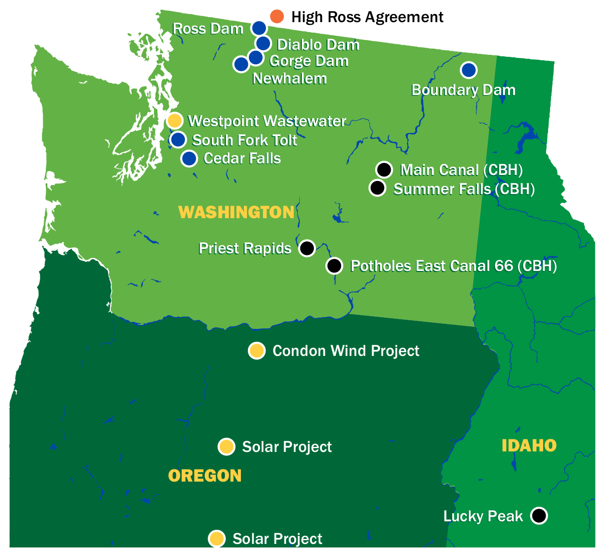 Map showing the sources of City Light's energy