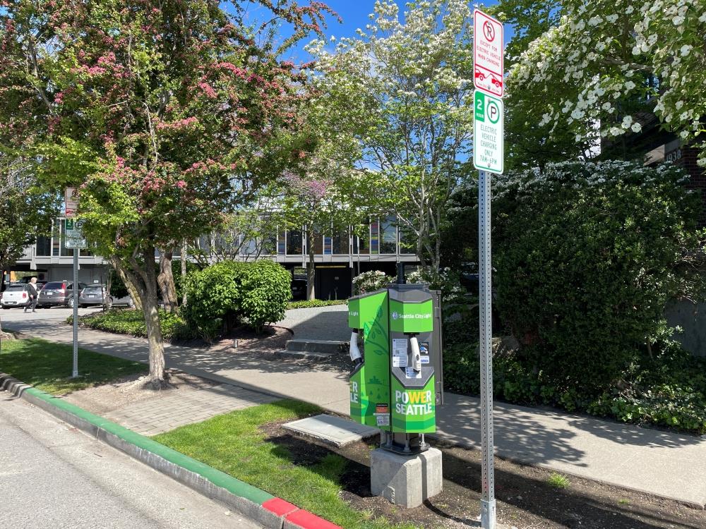 Example of EV curbside Level 2 charger installed at ground level.