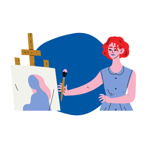Blue hues icon of youth painting on an easel