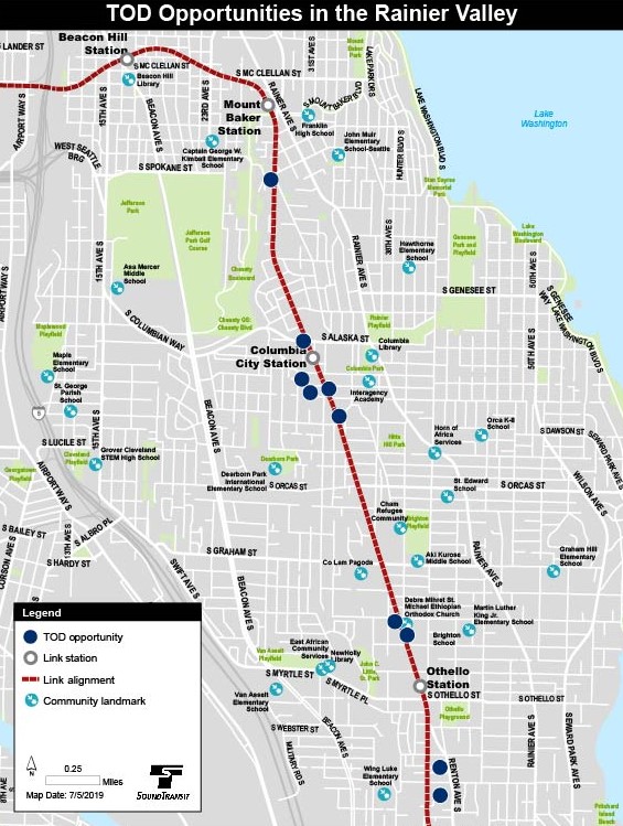 Map of Columbia City showing the TOD opportunities in the Rainier Valley