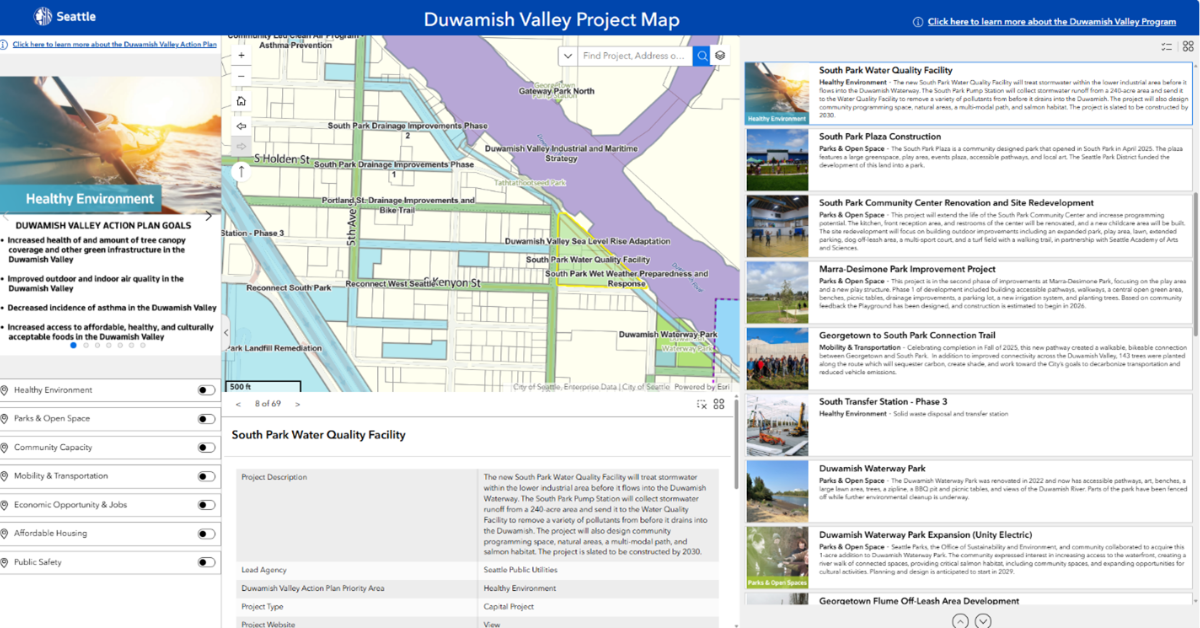 Screenshot image of the Duwamish Valley Projects Map