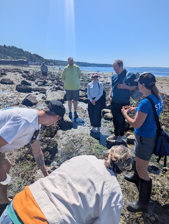 A beach naturalist with four participants