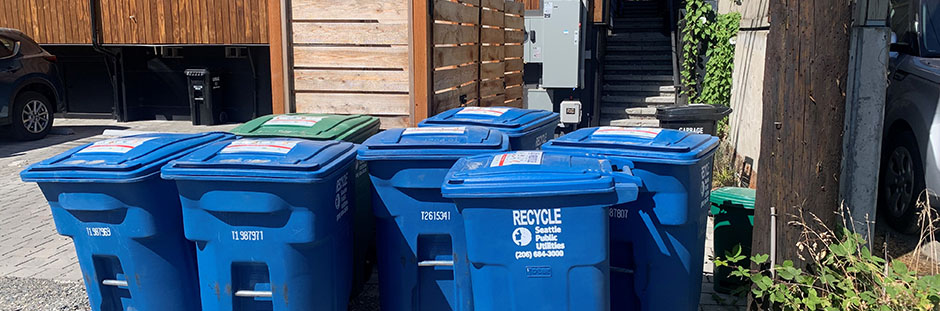 Solid waste collection location outside a building.