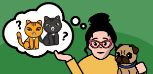 A white woman with a pug thinking about getting two cats.