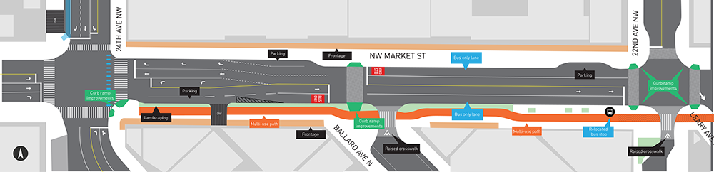 NW Market Street showing the bike trail