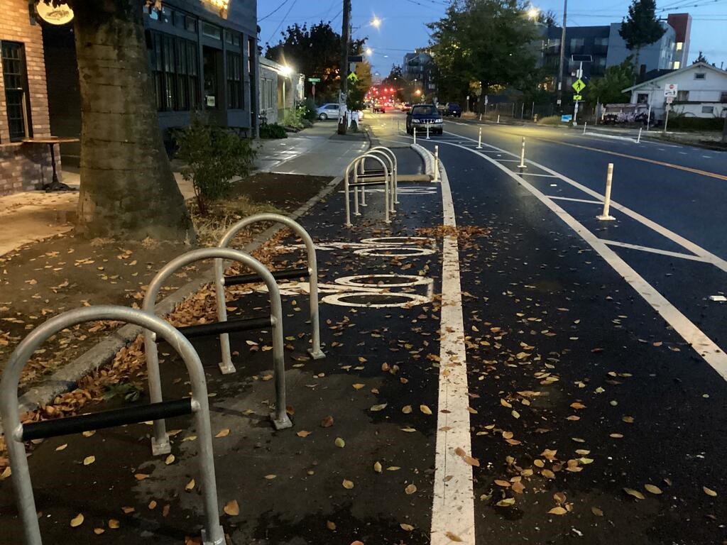 New bike racks on Beacon Ave S near S Stevens St.