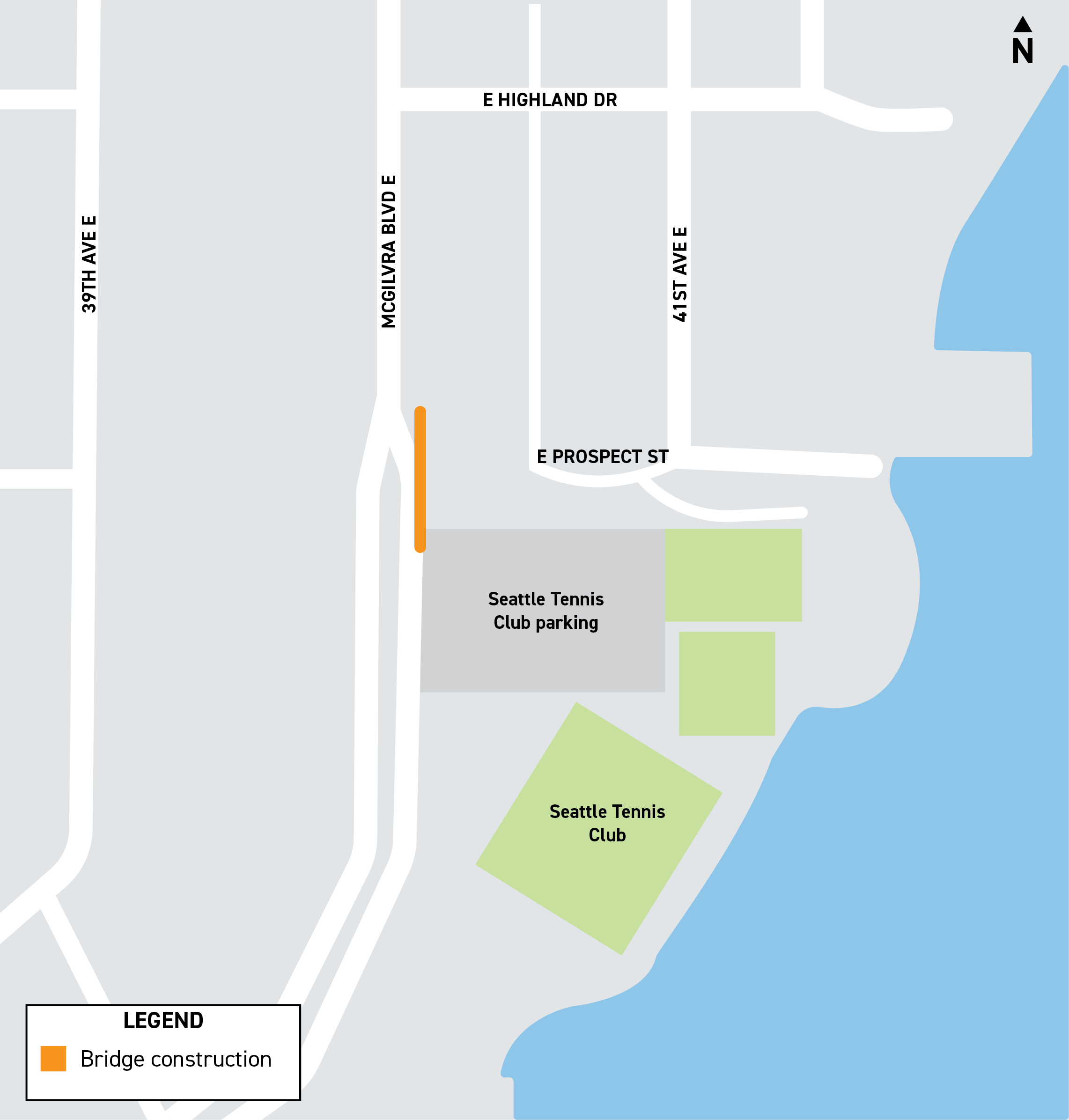 McGilvra Bridge Overview Map with Seattle Tennis Club and Parking Lot Shown