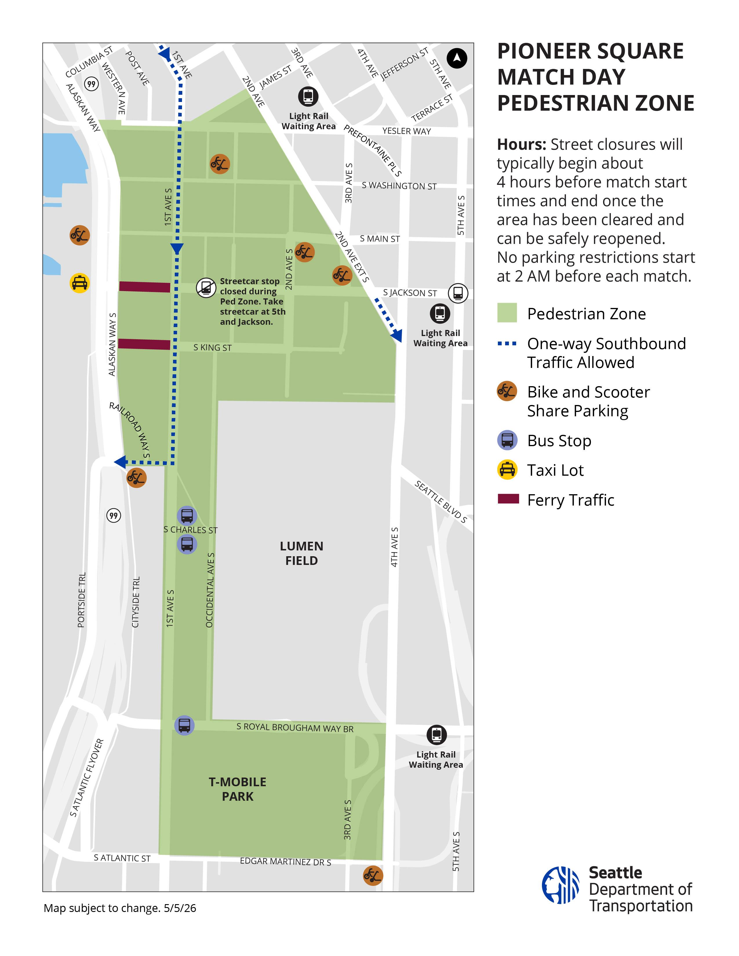 A map of the Pioneer Square Pedestrian Zone with more information at the link above