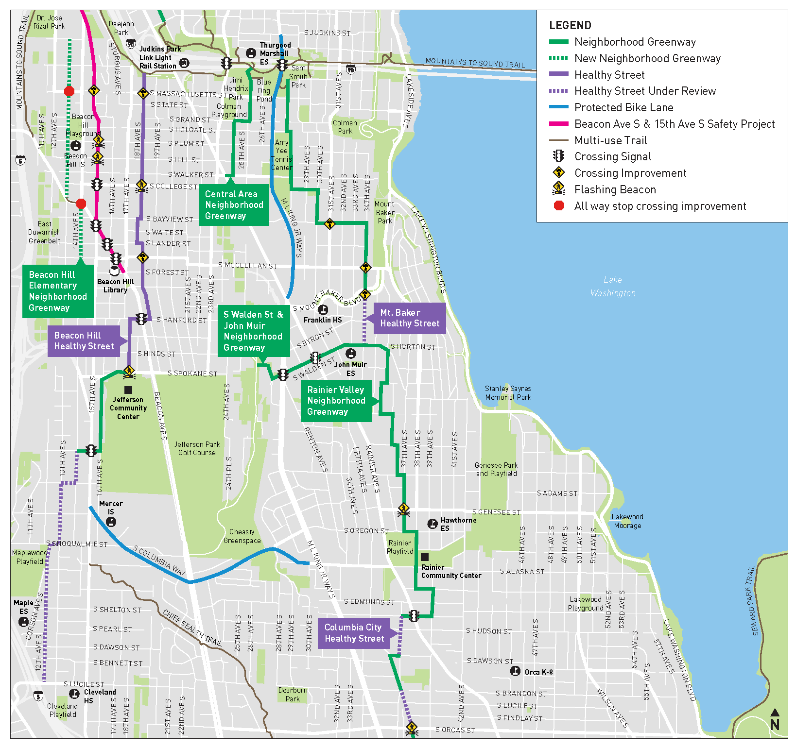 Southeast Seattle Neighborhood Greenways project area map1 north of Orcas St