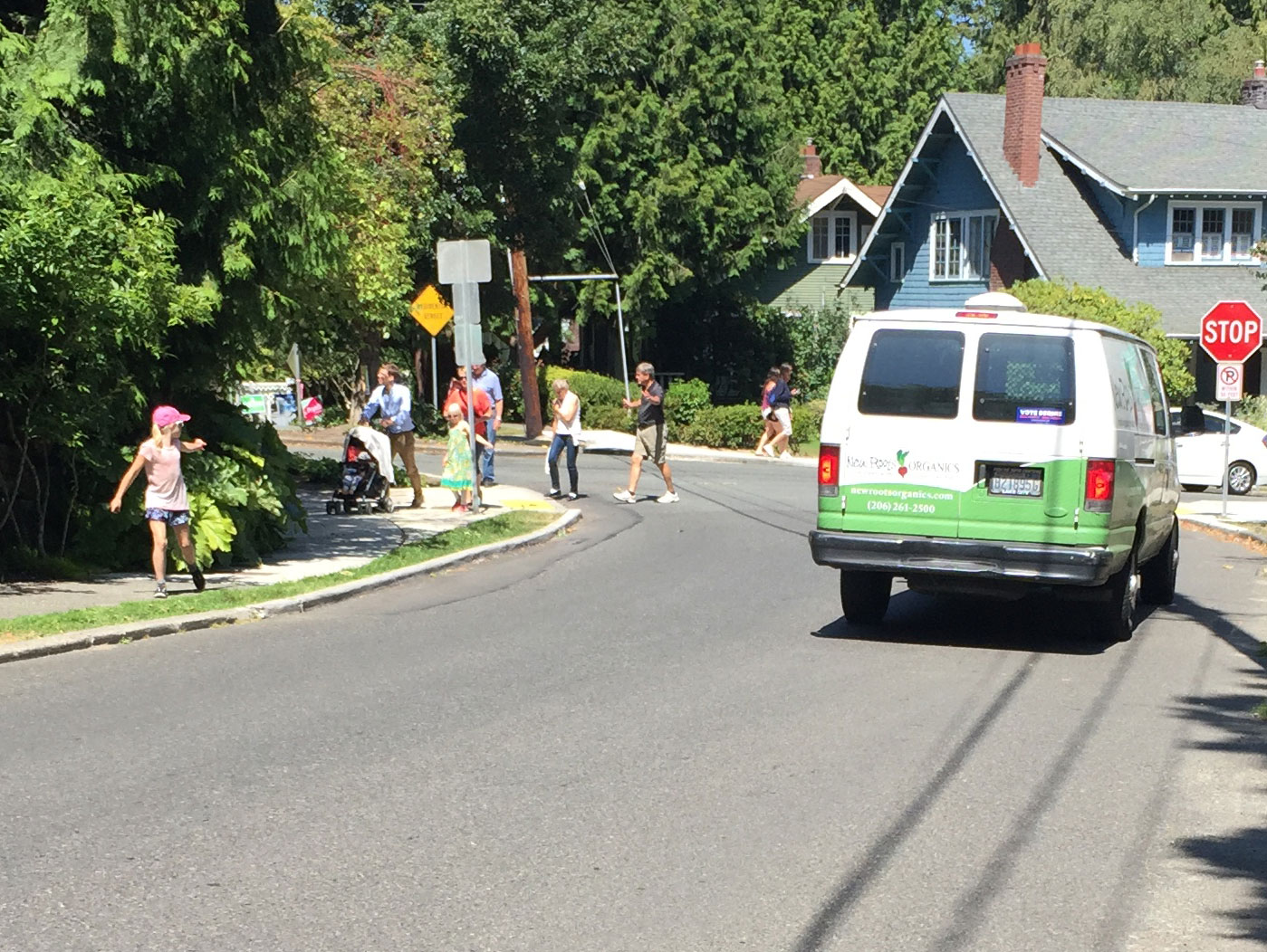 Van stopping at a stop sign