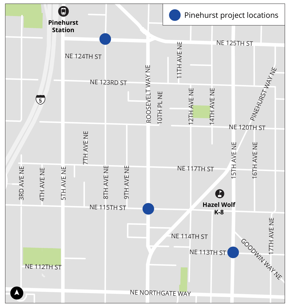 Image shows location of Pinehurst projects on an overview map.