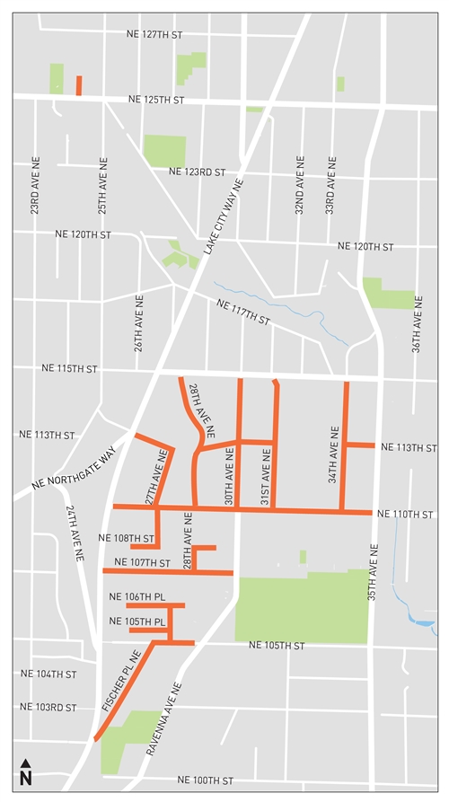 Map showing where we will be working near Lake City Way N and 115th St