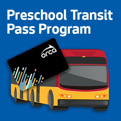 Graphic with a bus and Orca card that says "Seattle Preschool"