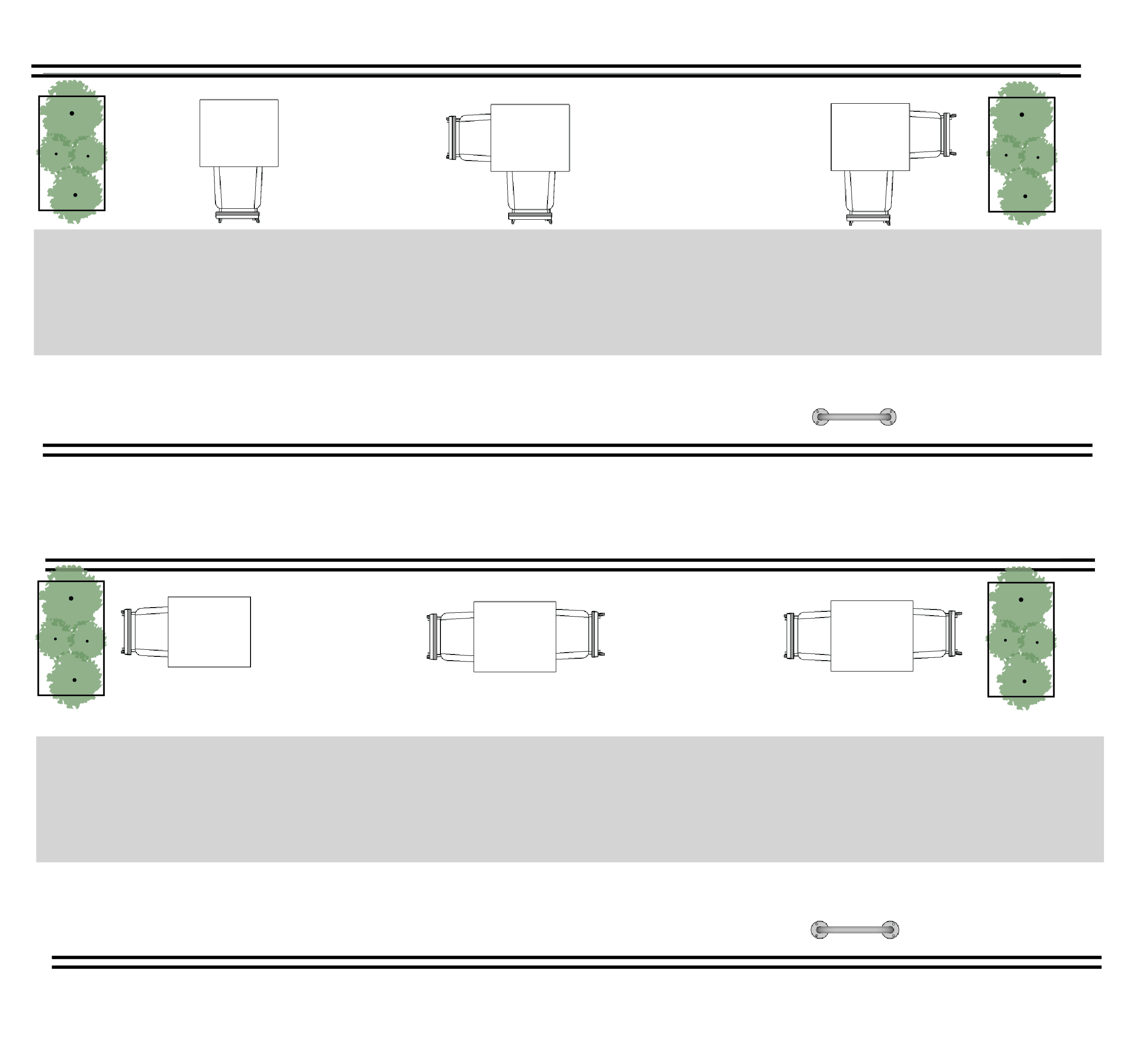 Two sets of tables and chairs set up with diverters, one correctly, the other incorrectly