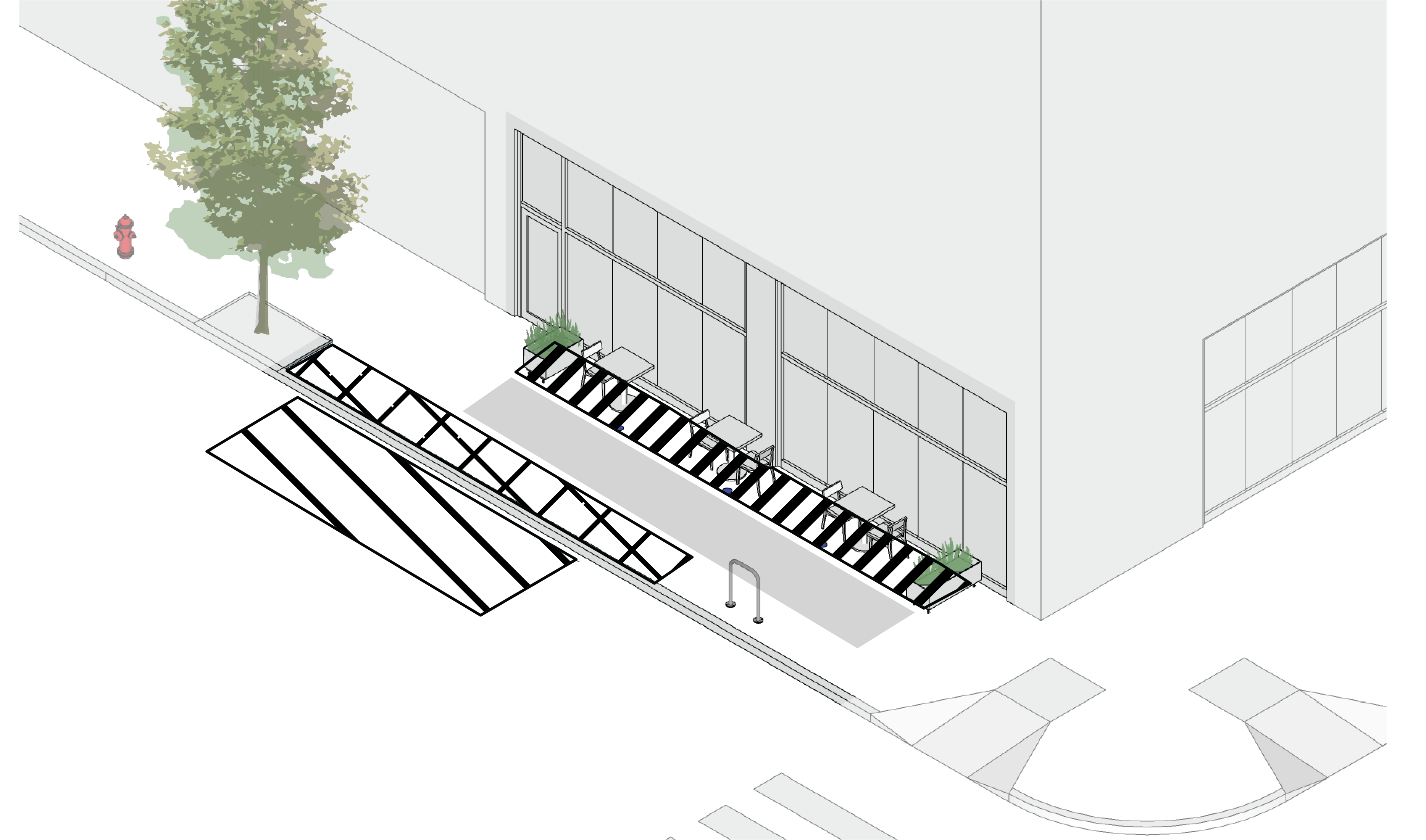 Overview of planned a tables and chairs set up, with diverters