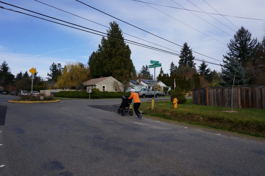 Pedestrian on Ashworth Ave N, March 2020