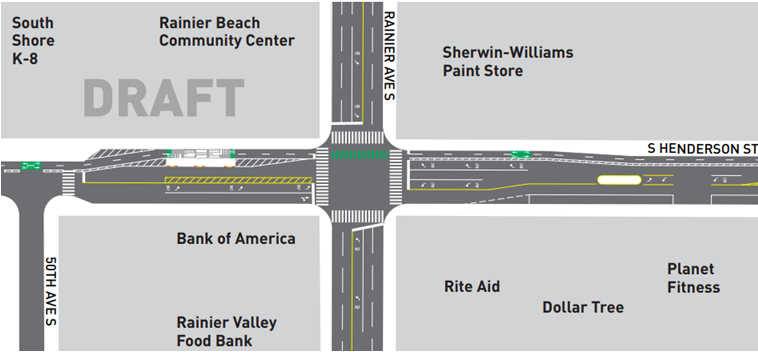 Map showing proposed bus island on S Henderson St.