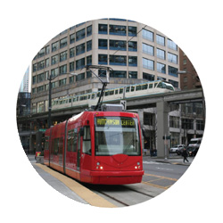 डाउनटाउन सिएटल में स्ट्रीट कार