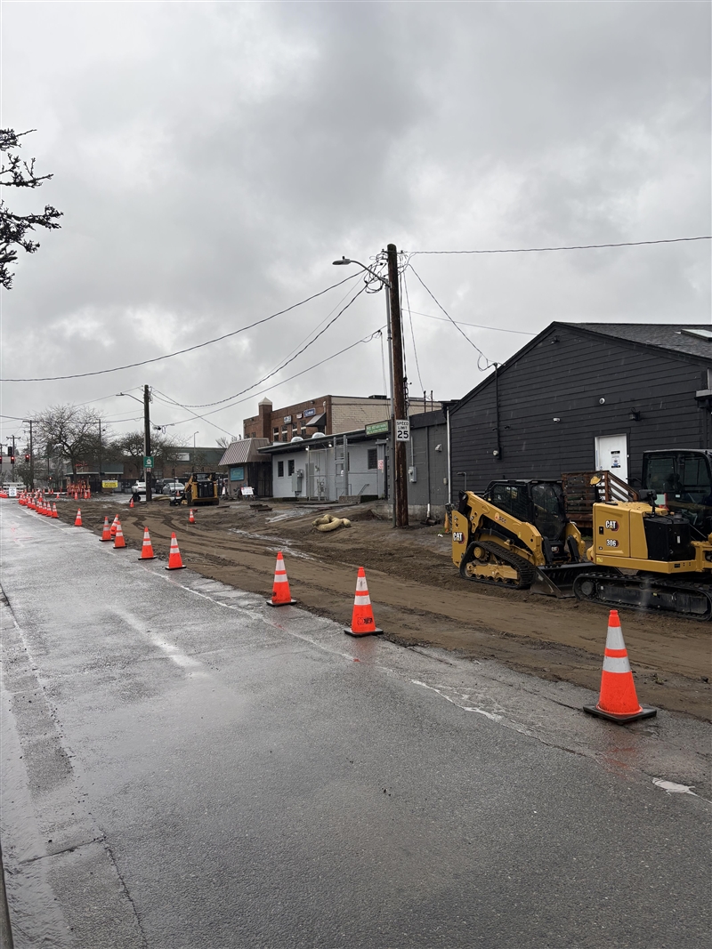 30th Ave NE construction work zone on east side of street
