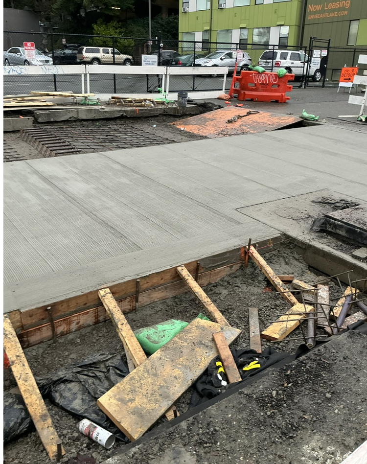 New concrete street panels being poured along Eastlake Ave E