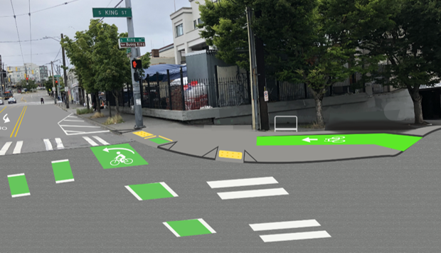 Mock image showing design of northeast corner of 12th Ave S and S King St