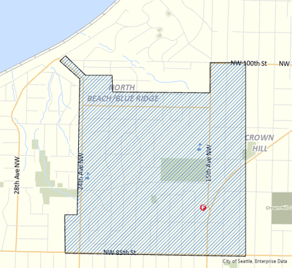 A map of the project area in the North Beach area of Seattle.