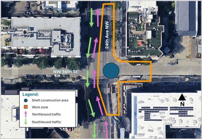 Aerial view of the intersection of NW 56th St and 24th Ave NW.