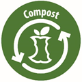 Green Compost icon with circling arrows around an apple core