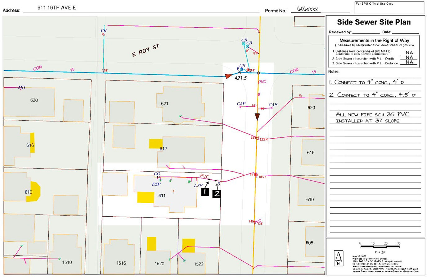 Sample side sewer plan for repair.