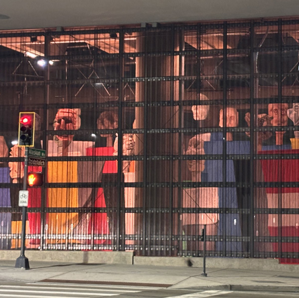 Section of Guests by Ann Hamilton, puppet-like figures in a cave-like space under Overlook Walk