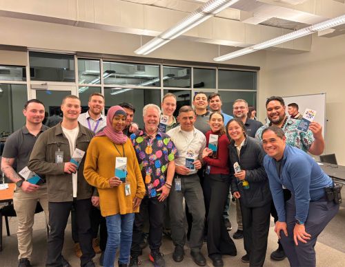 CPC's Mergitu Argo, Mario Teulilo, and Kieryn High with Before The Badge recruits at the LGBTQIA+ Advisory Council.