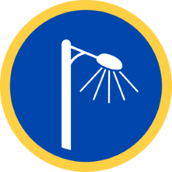 White Streetlight icon on blue background with yellow outline.