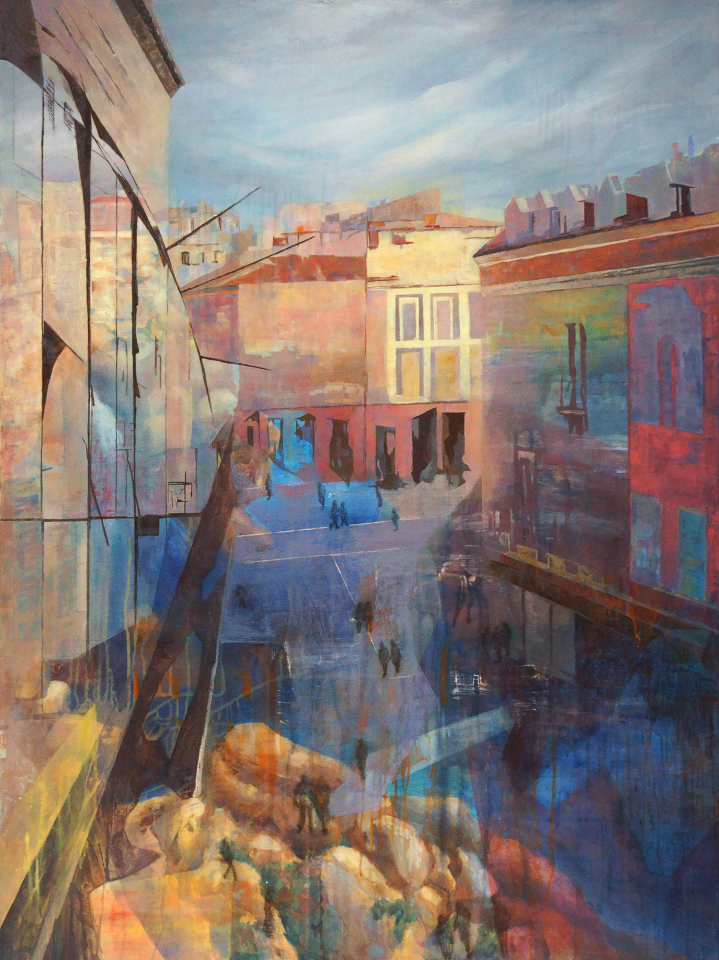 I was interested in the treatment of space and time. Different experiences were stacked in separate layers, compressing both elements.