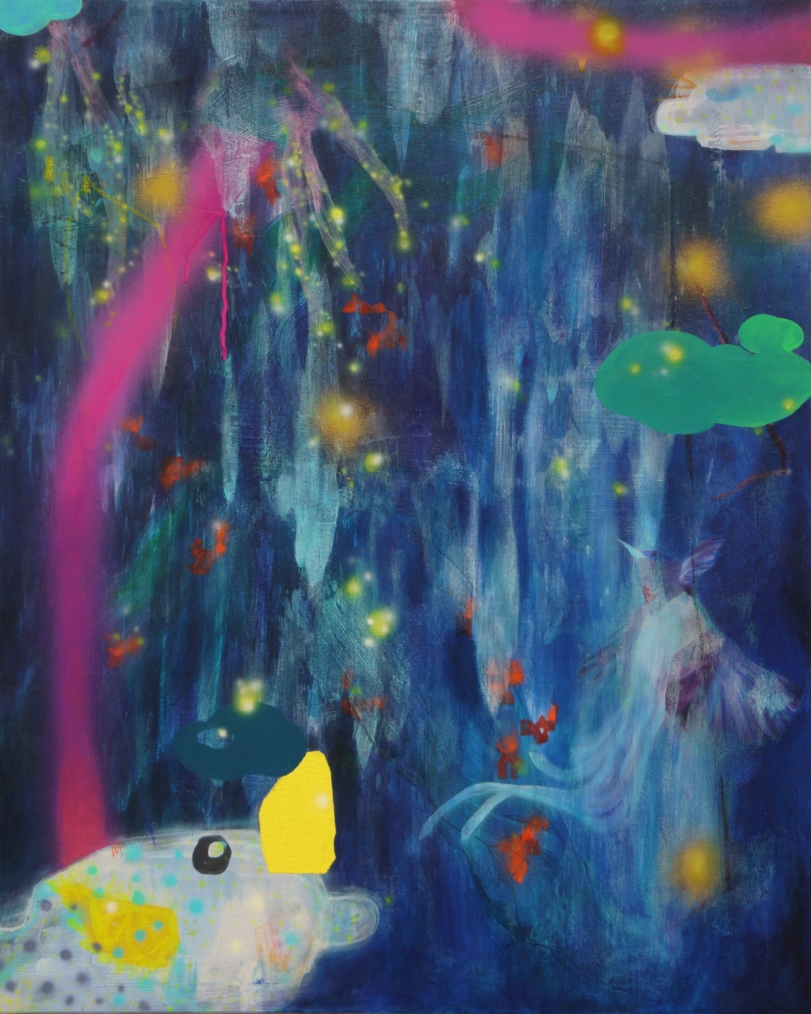 This painting explores forms and modes of representation by varying materiality and mark-making.