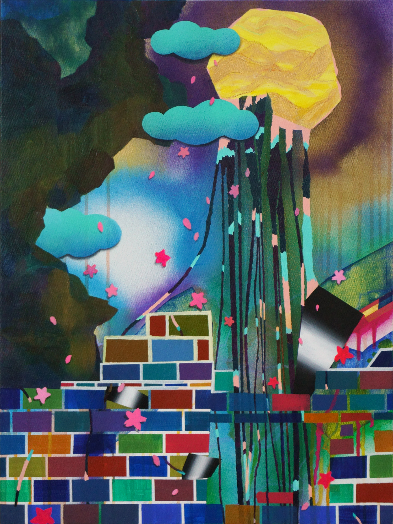 This painting was inspired by Asian folk tales about the moon, with references to Hokusai’s ukiyo-e of waterfalls.