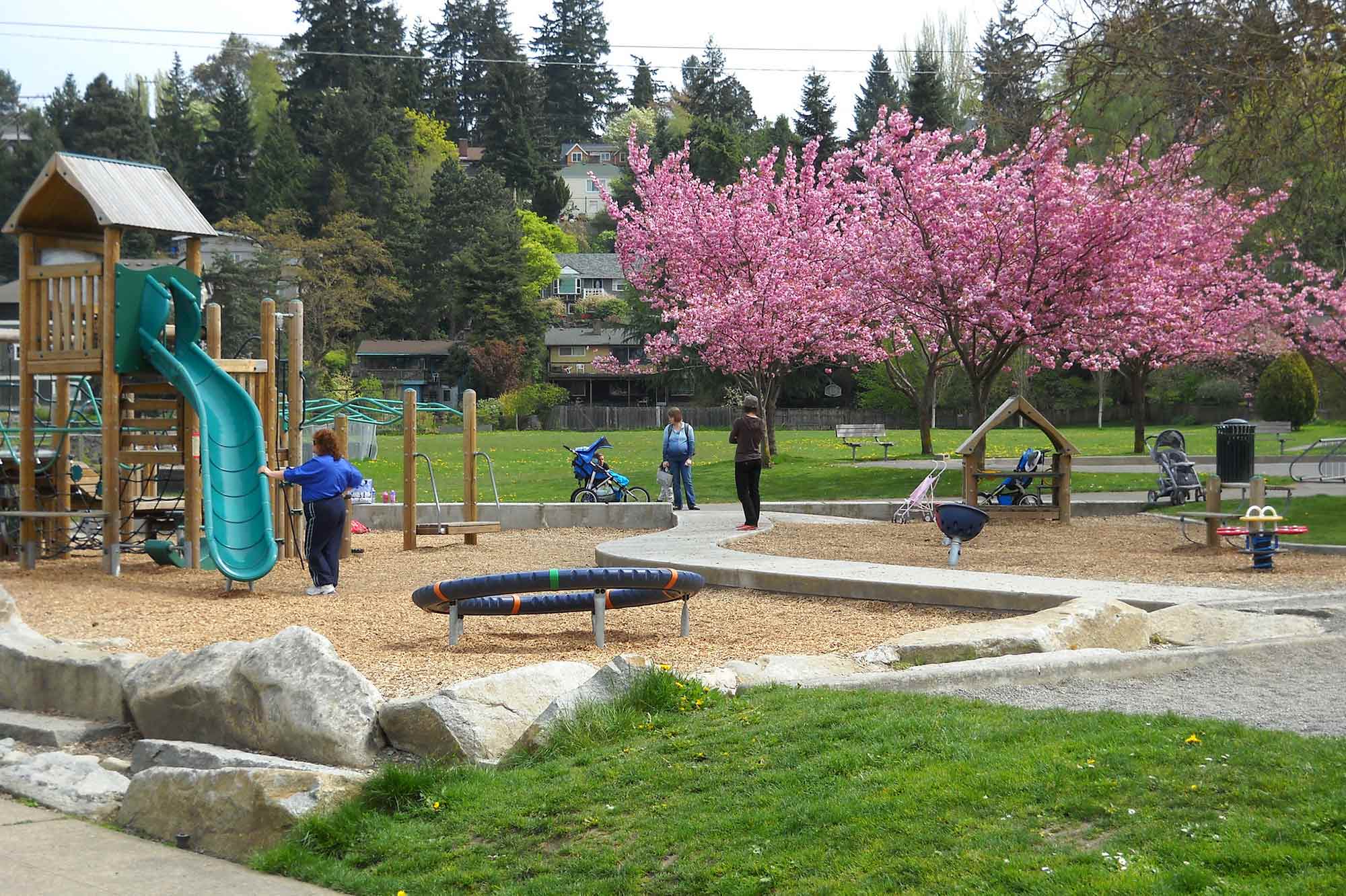 Dahl (Waldo J.) Playfield with blossoming trees - Photo by Laurel Mercury