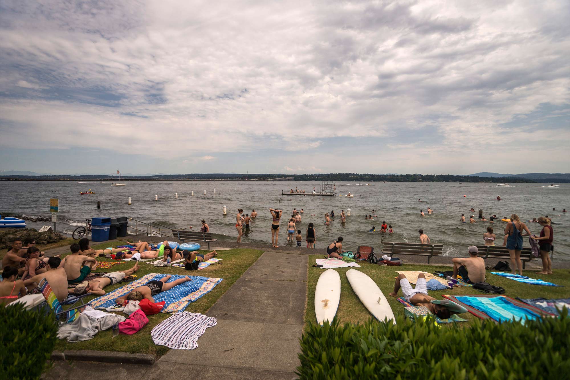 Madison Park beach with sunbathers - Photo by TIA International Photography