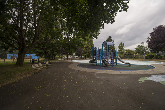 South Park Playground path, playgroun, and trees