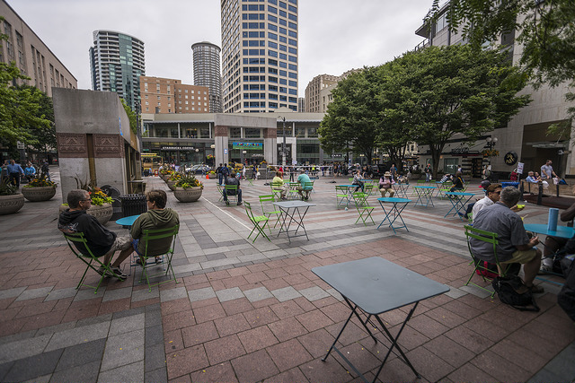 Westlake Park with tables and chairs