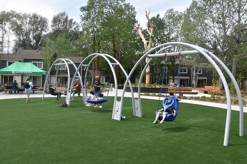 Pathways Park play area with swings