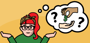 A woman with a thought bubble with a hand returning a rental deposit.