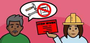 A person receives a stop work order from an inspector.