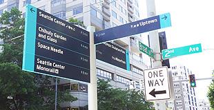 Wayfinding sign in Downtown Seattle