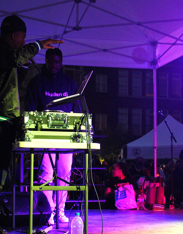 An emcee speaks to the crowd at a Juneteenth celebration in Jimi Hendrix Park.