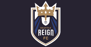 Seattle Reign FC logo - A person wearing a crown with the words Seattle Reign FC
