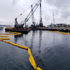 Work on marine habitat at the intertidal area began in October 2018 with the arrival of a work barge and deployment of the containment boom. 
